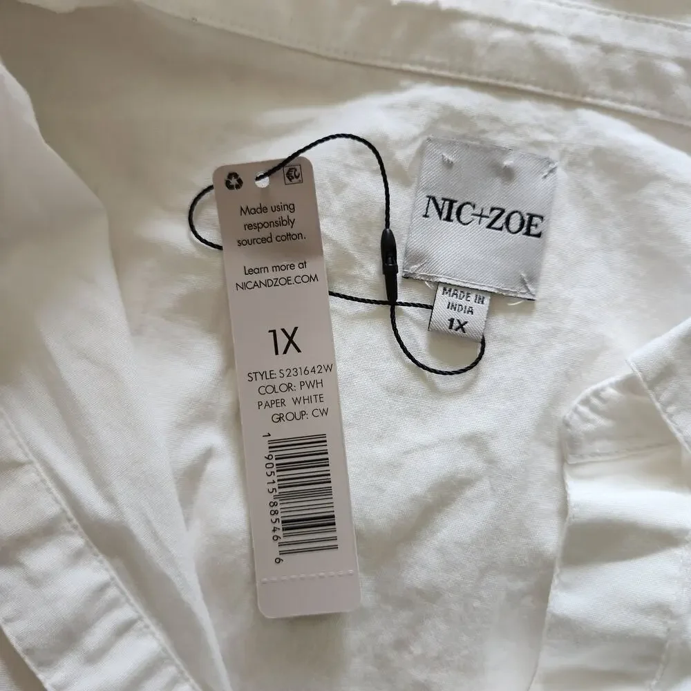 Nic+Zoe Eyelit Sleeves White Button Front Blouse Size 1X NWT - Picture 8 of 11